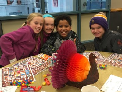 kids playing turkey bingo