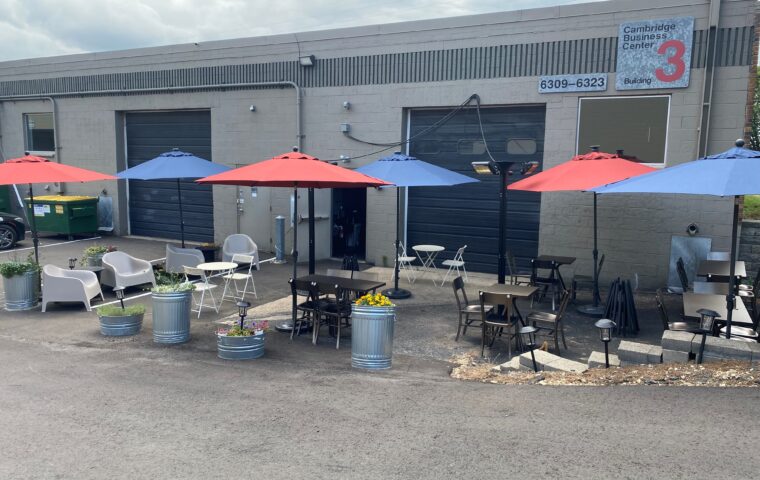 The patio area at Dampfwerk Distillery