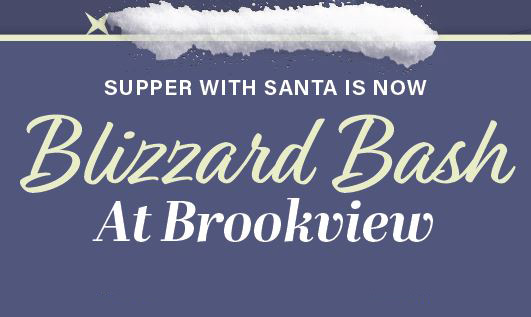 Text image promoting the blizzard bash at Brookview