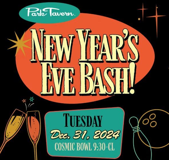 Graphic with text promoting the new year's eve bash.