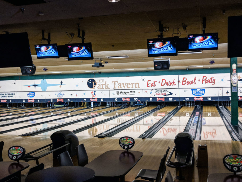 shiny bowling alley lanes