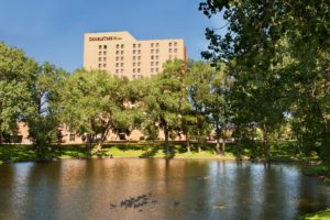 view of DoubleTree from Candlestick Pond