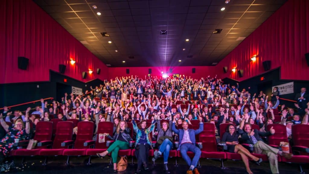 A packed audience watching a movie at the Twin Cities Film Fest at the Marcus West End Cinema in St. Louis Park