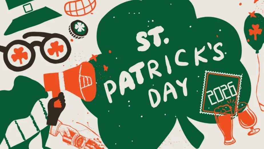 A giant shamrock graphic promoting St. Patrick's Day at Kip's Irish Pub