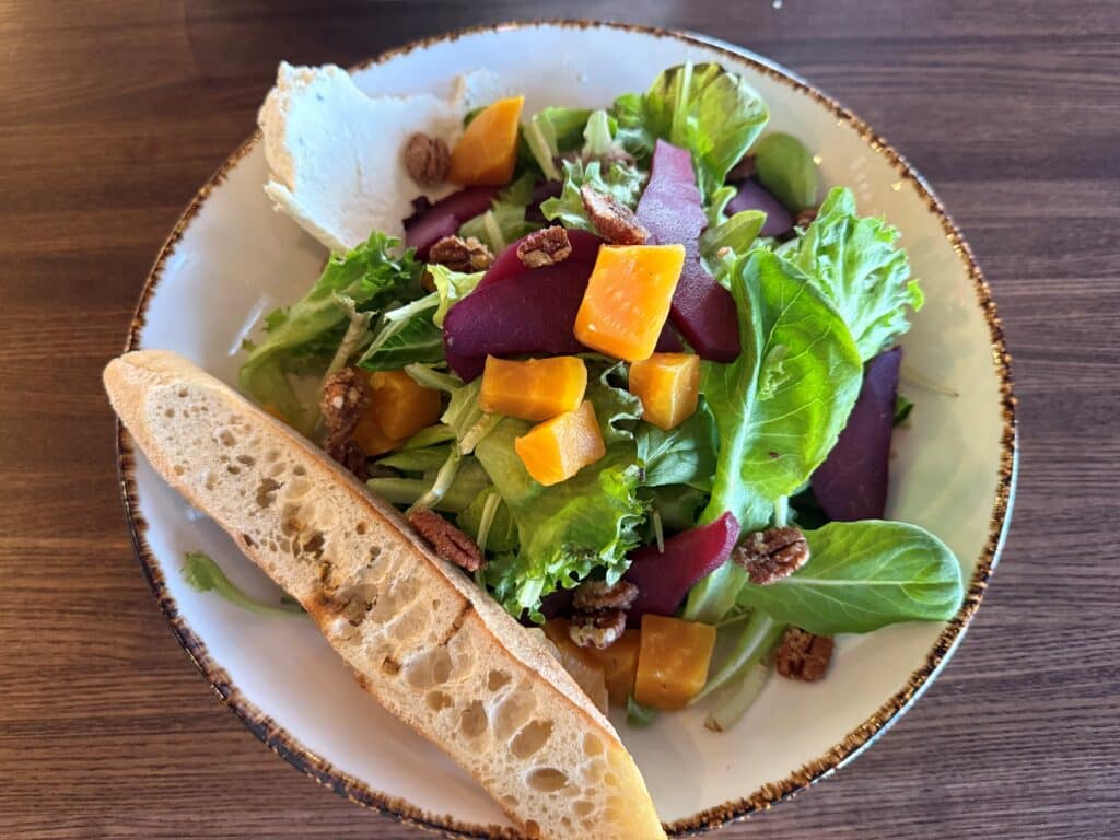 Harvest pear salad made with Bosc pears and golden beets at Kitchen and Rail in Golden Valley